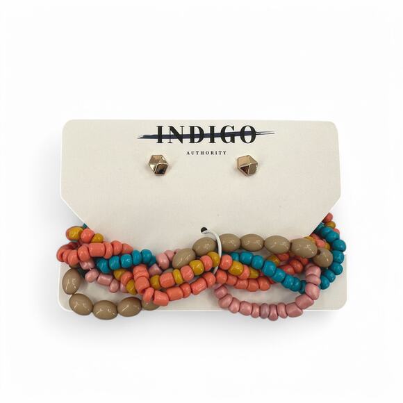 Indigo Authority Monarch Pastel Beaded Bracelet and Earring Jewelry Set - Picture 2 of 3